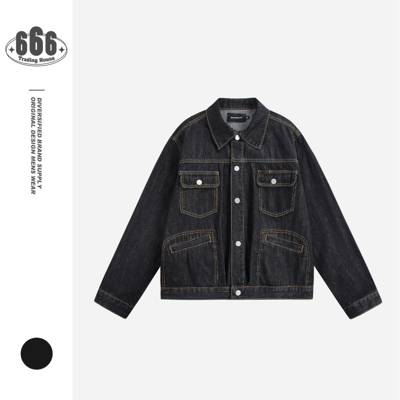 Maoqiaoyi American Retro Trendy Original Color Denim Jacket Loose Versatile Pocket Jacket Men's Top 5070