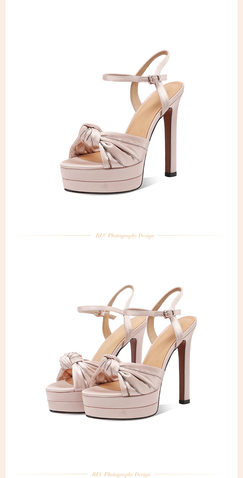 Sandal cao gót nữ lụa tơ tằm mũi hở đính đá gót siêu cao 12 cm — Champagne màu chi tiết 15