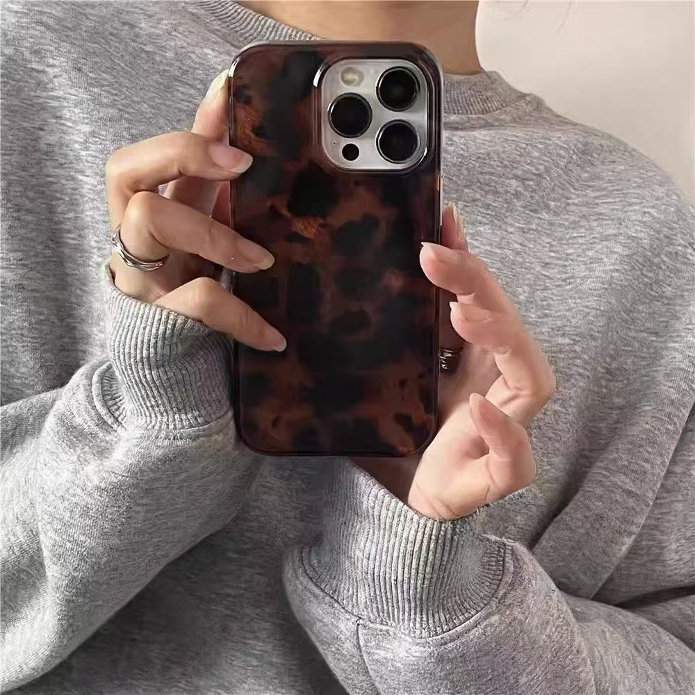 Personalidad simple estampado de leopardo marrón para iphone15 Apple 16ProMax funda para teléfono móvil 13 mujer 14 nuevo 16