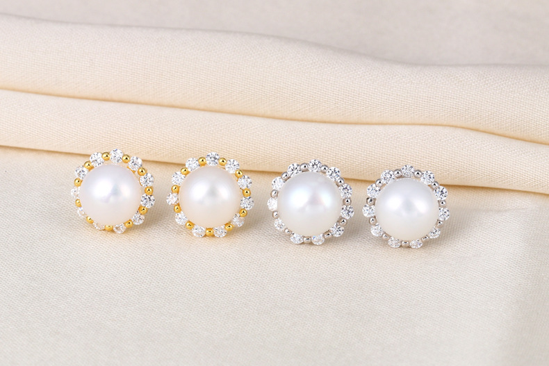2g Weight 925 Sterling Silver Ear Needle Material Pearl Inlay Material Ear Studs Classification 1 Pair 925 Sterling Silver Pearl Geometric Ear Studs