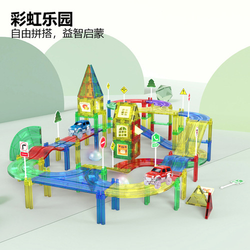 Track Magnetic Tiles Set, Versatile Magnetic Tiles Construction Toy, Magnetic Track Car, Magnetic Building Toy