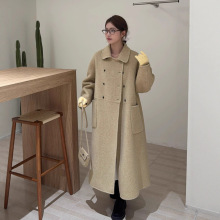 秋冬新款娃娃领双面羊毛大衣 斜挎包加厚保暖简约羊绒毛呢外套女