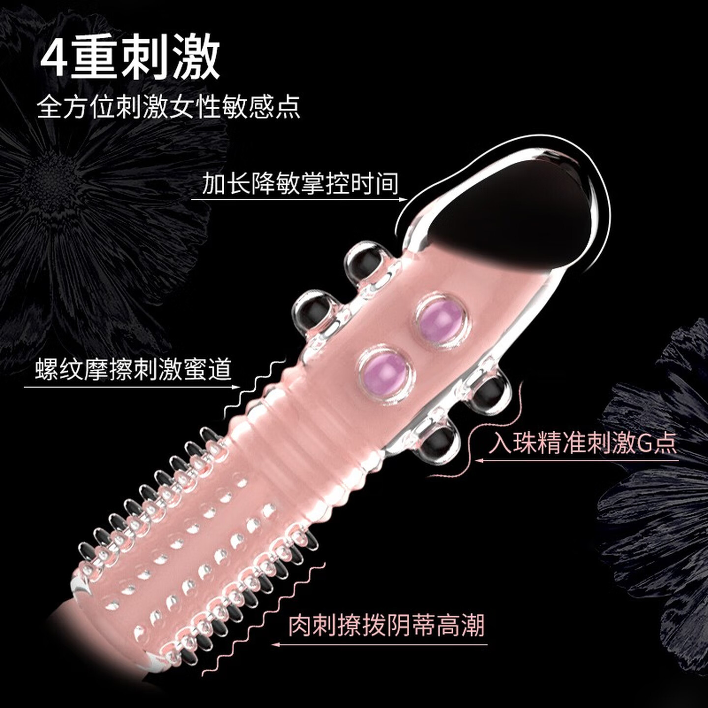 Dragon Ball Wolf Tooth Textured Sleeve with Beads, Purple TPE Delay Condom for Men — detail image 5