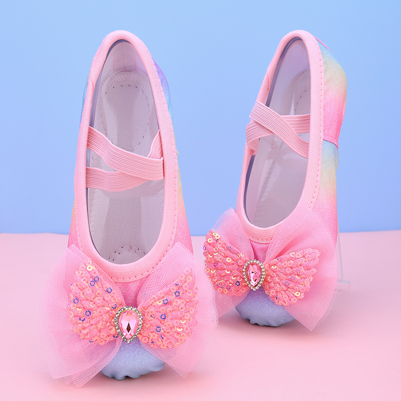 Children's Dance Shoes Kids Rainbow Angel Ballet Soft Bottom Practice Girls Chinese Dance Performance Cat Claw Dance 8093