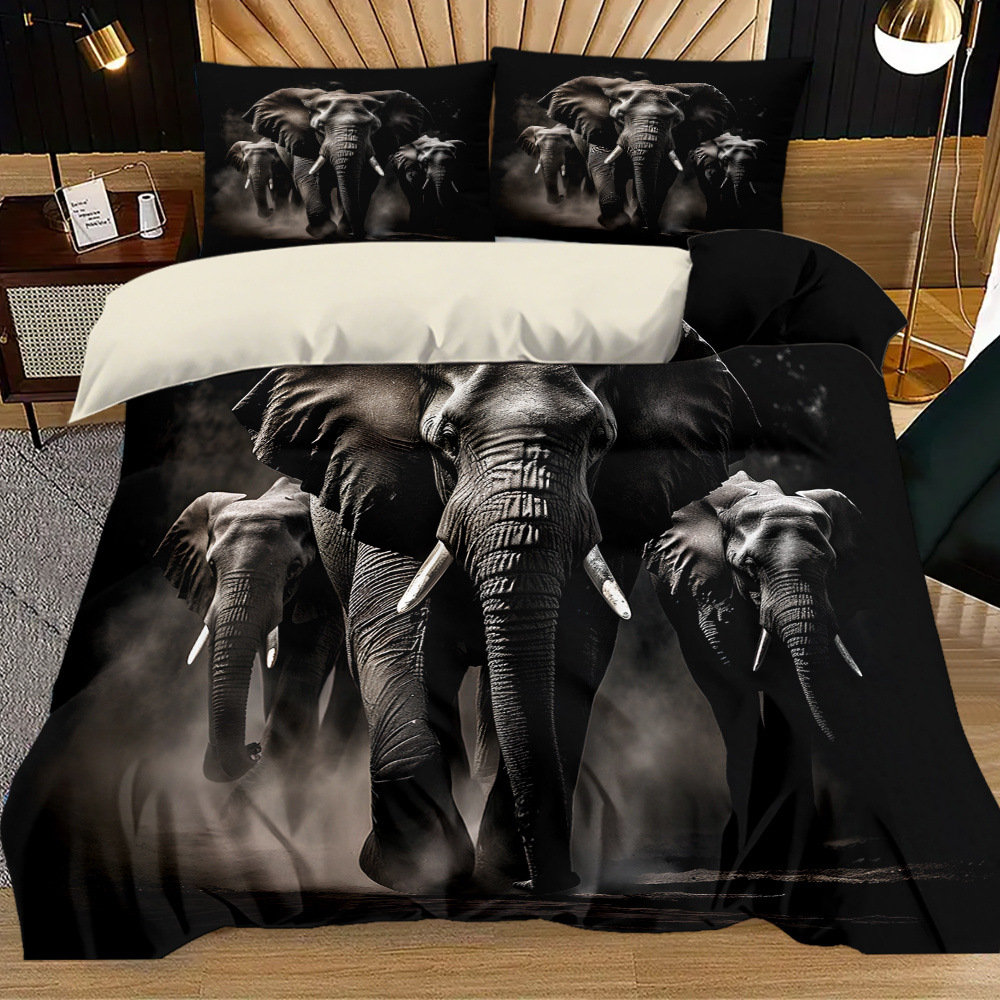 TEMU / JIT impresión digital abrasión oscuro elefante estilo animal set edredón para diseñar
