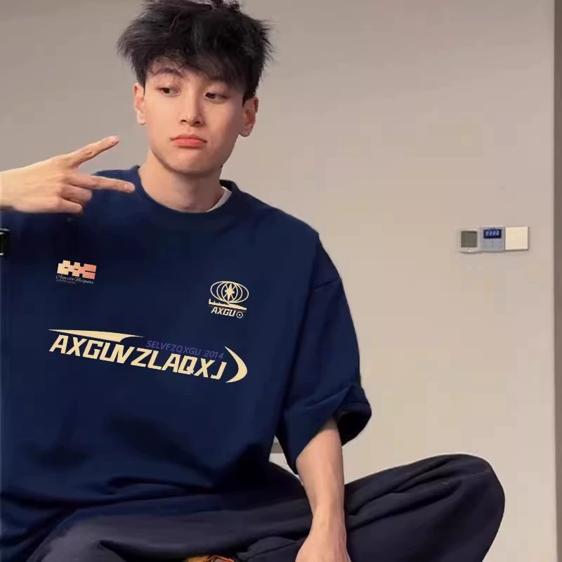 Европейский и американский уличный стиль ретро модные футболки для мужчин с короткими рукавами Летний новый тяжелый oversize свободный топ с половиной рукава