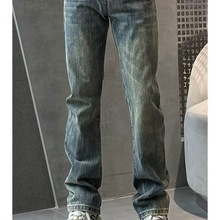秋季新款牛仔裤男士复古水洗蓝色休闲裤子百搭潮流微喇弹力阔腿裤