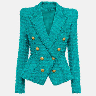 in stock 2025 autumn and winter new European and American star fashion fringed tweed slim suit jacket