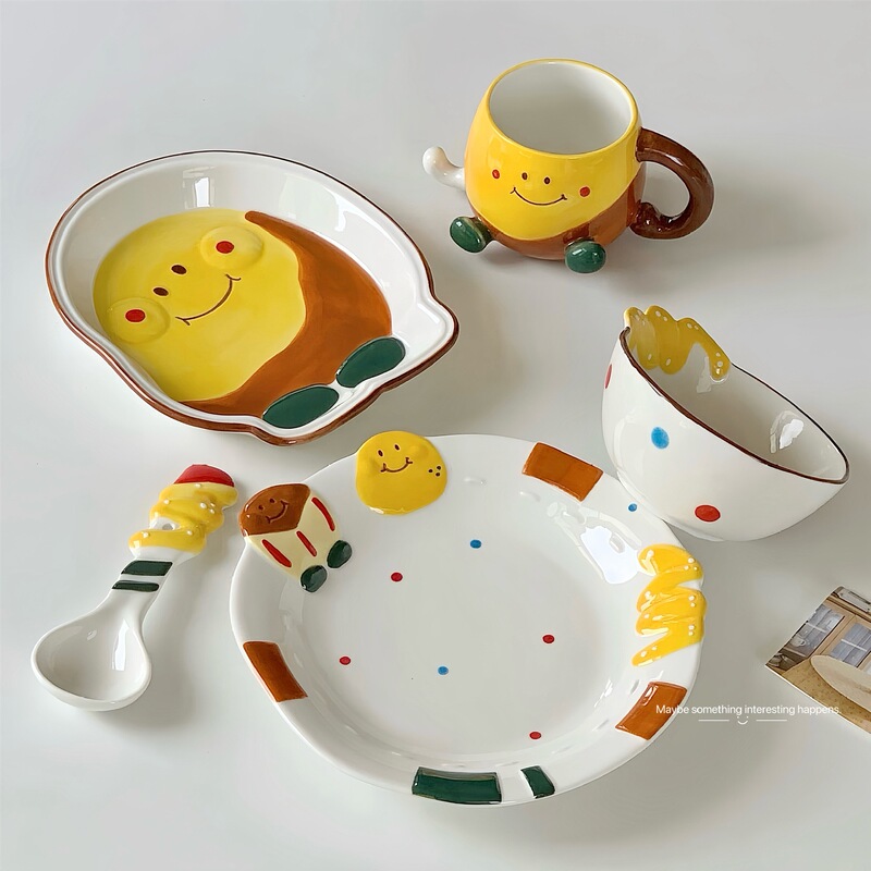 かわいい陶磁器の茶碗の碗の皿のセットの女子学生の高い顔の値のヨーグルトの碗の朝食の碗の家庭用ネットの赤い食器の皿の碗|undefined