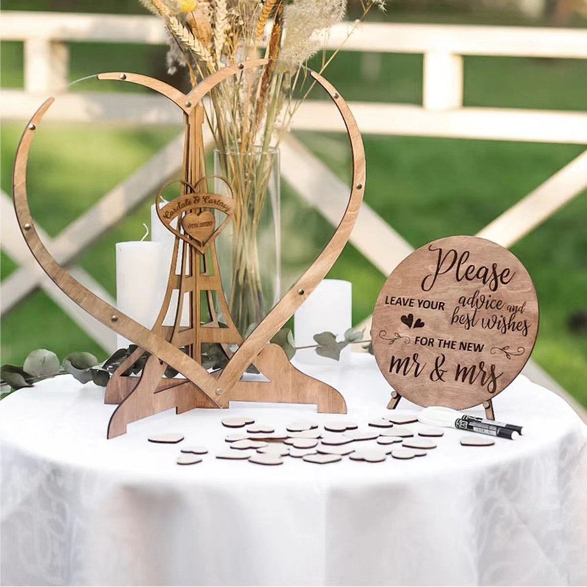 Guest Drop Box: Wooden acrylic heart-shaped wedding guest message box with 80 and 60 hearts to choose from pic 15