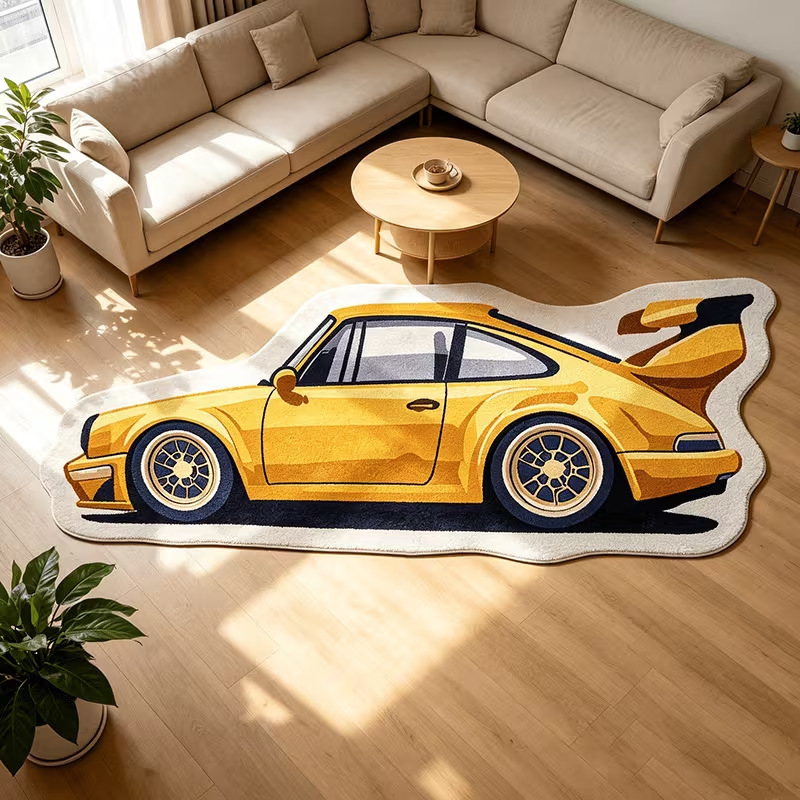 Cross-border best-selling cartoon car imitation cashmere floor mat, bathroom absorbent cooling foot mat, bedroom decorative floor mat in stock