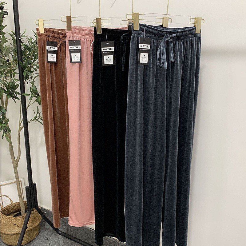 At the end of the velvet wide leg pants 2022 spring and autumn popular women's high waist loose all-match casual straight tube drawstring pants At the end of the velvet wide leg pants 2022 spring and autumn popular women's high waist loose all-match casual straight tube drawstring pants