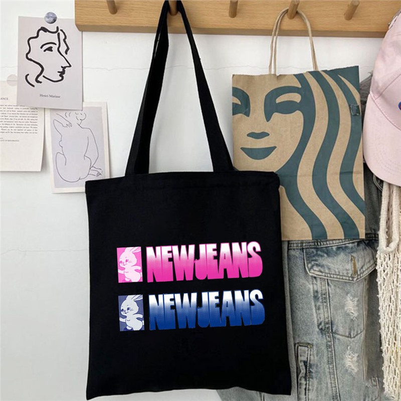 NEW JN专辑兔子logo帆布袋 兔子女团复古单肩包 时尚文艺学生女包