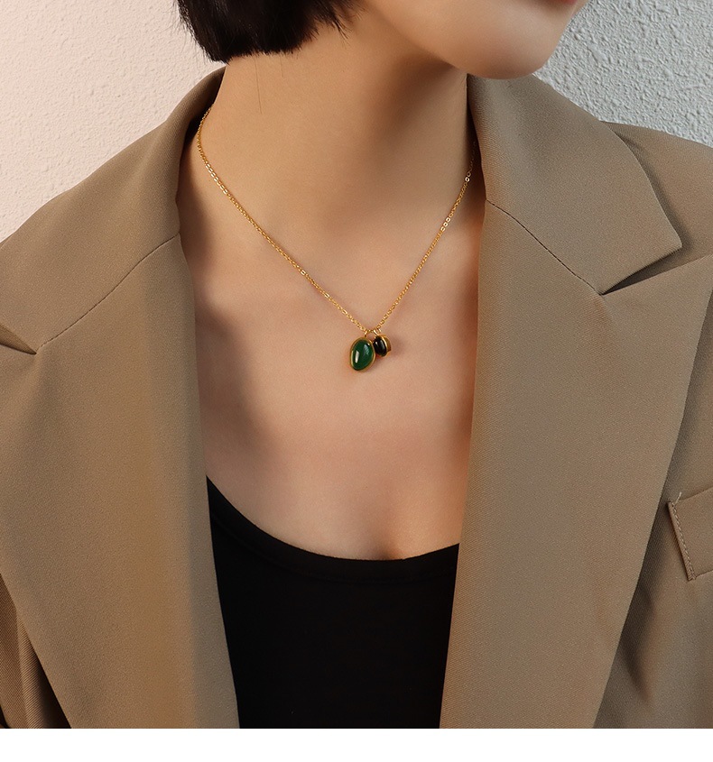 Fashion Oval Titanium Steel Inlay Agate Womenu0027S Earrings Necklace