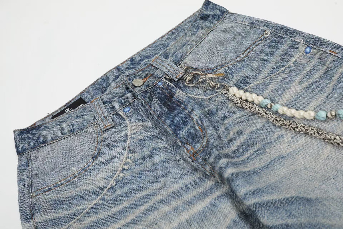 Vintage American Style 3D Printed Striped Cat Whisker Loose Straight Leg Jeans For Men And Women​​_viptrois.com