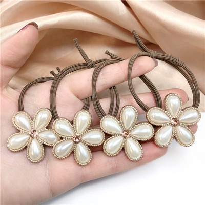 the republic of korea Dongdaemun Pearl Hair rope Flower Tie Tousheng rubber string High elasticity Hairpin Head ornament wholesale