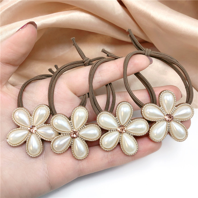 the republic of korea Dongdaemun Pearl Hair rope Flower Tie Tousheng rubber string High elasticity Hairpin Head ornament wholesale
