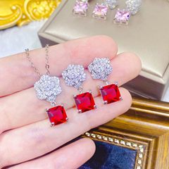 新款玫瑰花小香風山茶花套裝 精美璀璨時尚微鑲鋯石耳環吊墜項鍊