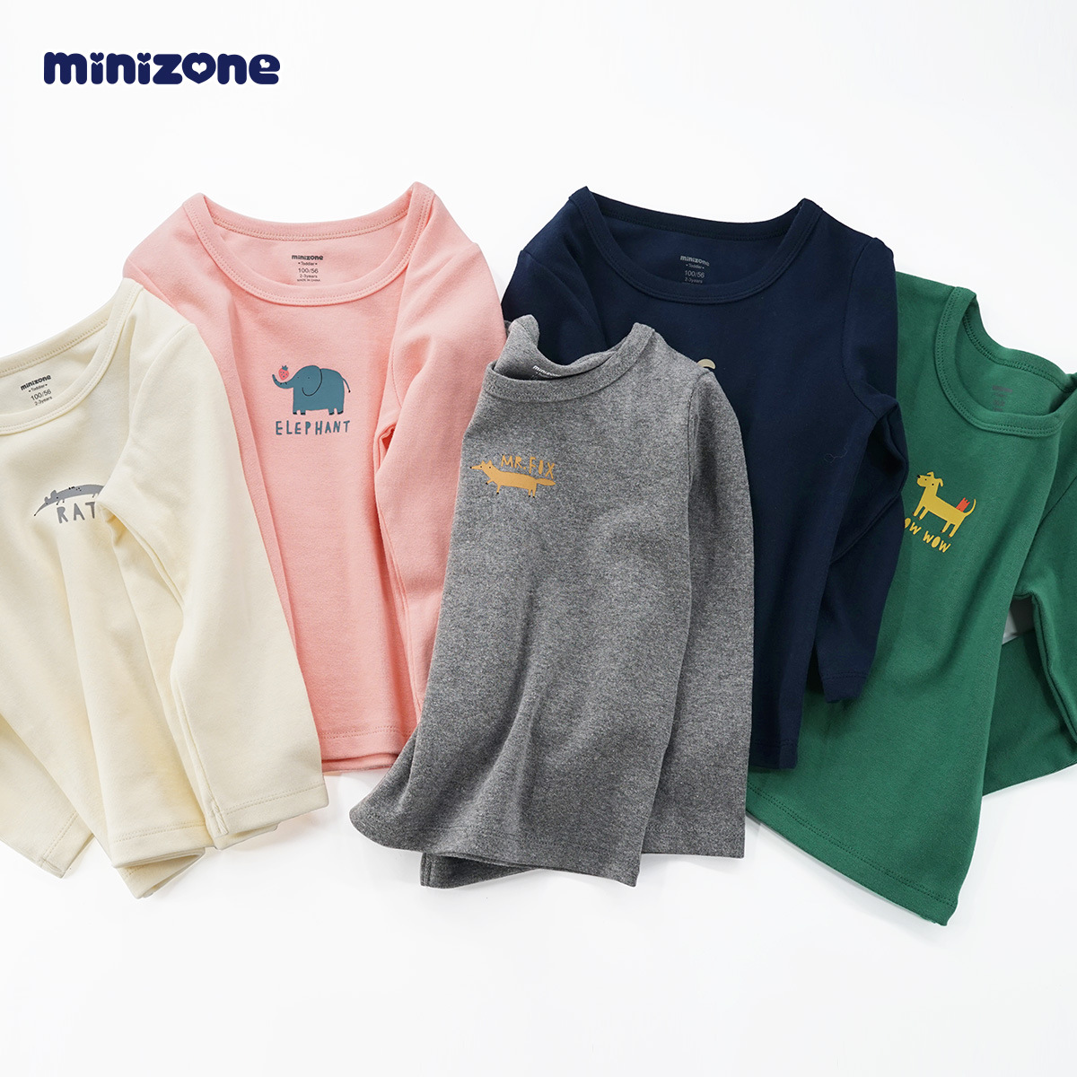 minizone春款童打底衫印花卡通棉男2023女童柔软长袖上衣薄款