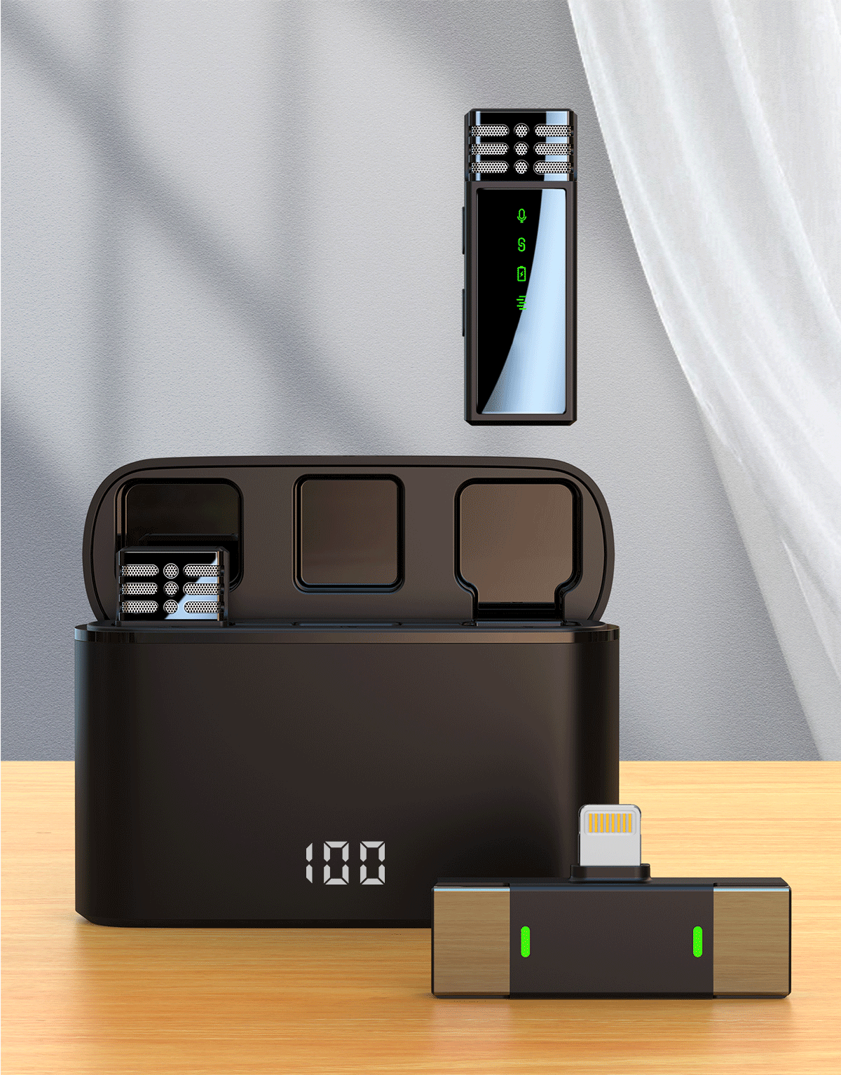 Modelo de explosión, modelo privado, uno, dos, micrófono inalámbrico, micrófono con pantalla digital, almacenamiento de carga, reducción de ruido, micrófono inalámbrico para teléfono móvil al por mayor