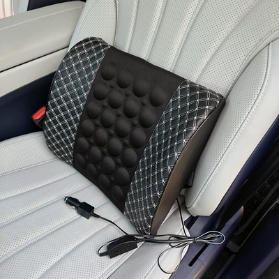 Waist support, Car Memory Foam Electric Lumbar - black-leather-white-wire-with-electric