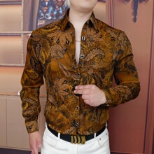 25秋季新款衬衫长袖百搭帅气男士潮流商务时尚花衬衣轻奢上衣