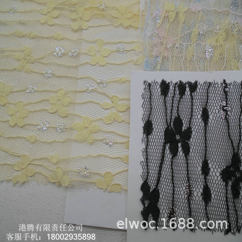 蕾丝色织提花 丝光 银色针织 网布衣服包装透明 花朵直线下垂7746