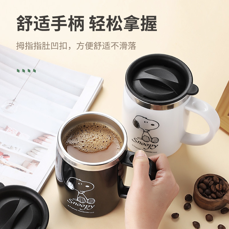 Snoopy 304 taza de acero inoxidable con aislamiento creativo beber taza de café con tapa Oficina taza de té DIY