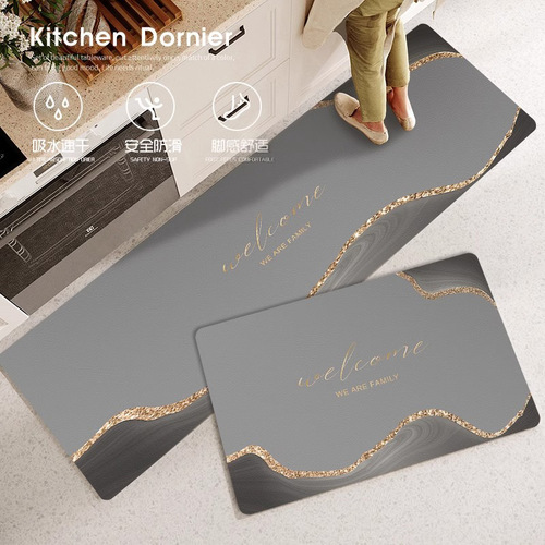 Modern light luxury kitchen floor mats, wipeable, no-clean, stain-resistant floor mats, oil-absorbing and water-absorbing diatom mud soft mats, non-slip floor mats