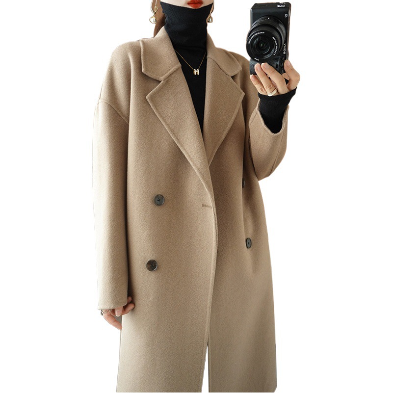 Abrigo Largo de Lana de Doble Vista para Mujer de Manga Larga para Invierno