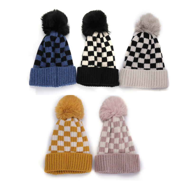 Children Unisex Basic Simple Style Color Block Lattice Wool Cap display picture 1