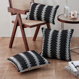 Black and White Forest Series American Style Sofa Bedside Pillow Case Simple Living Room Meeting Waist Pillow Yarn-dyed Jacquard Cushion