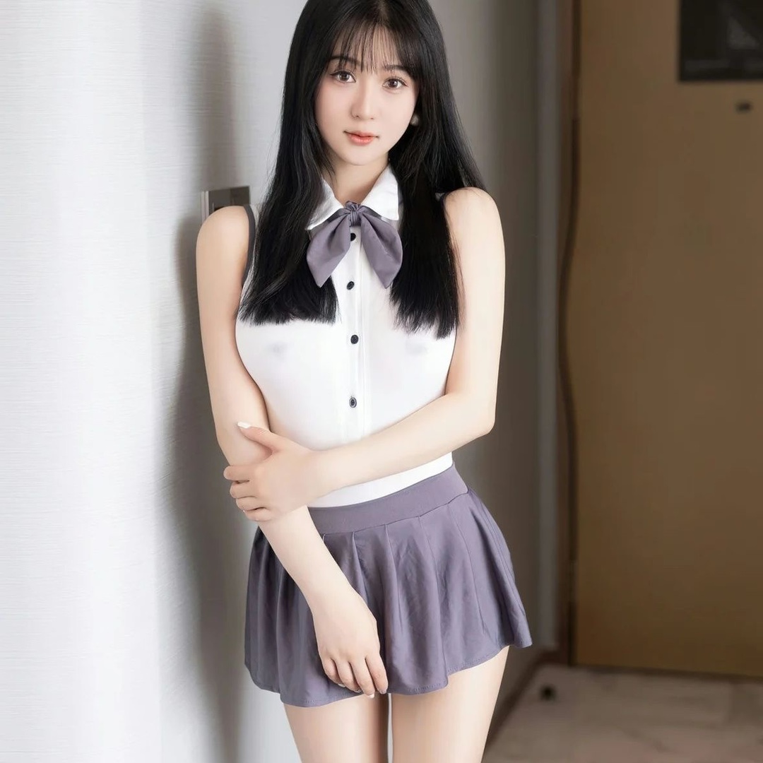 Sailor-Style Student Costume Set with Mini Skirt, Bodysuit and Bow Tie — detail image 2