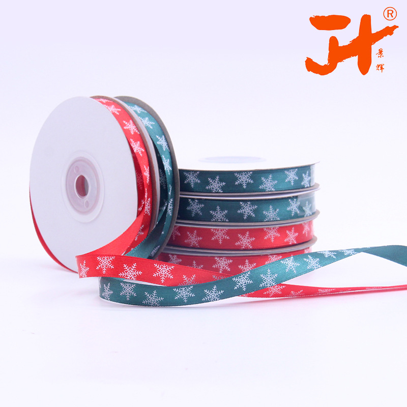 [Jinhui] en stock embalaje de Navidad cinta decorativa 1cm cinta roja brillante copo de nieve cinta de regalo