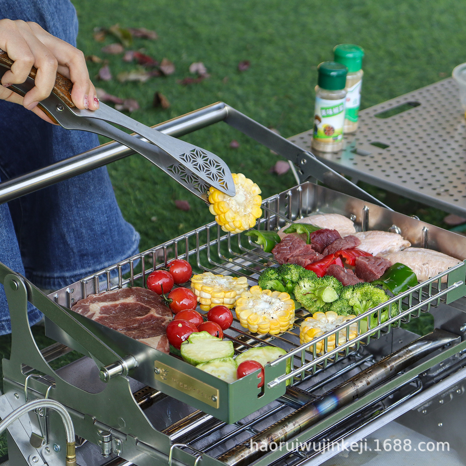 Parrilla de barbacoa rotativa desmontable para horno de barbacoa de carbón doméstico, horno de gas al aire libre, rejilla de malla rotativa