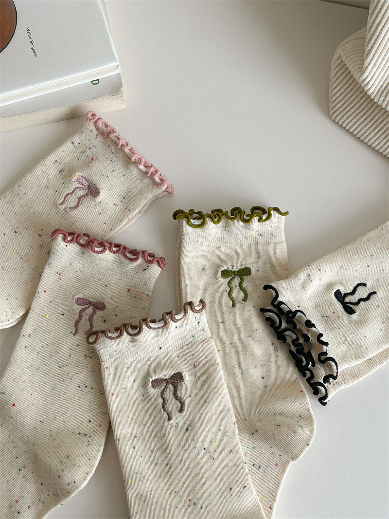 50g Weight Socks Classification Socks Lingerie Type Cotton Fabric Type A Pair Quantity Holiday Occasion Bow Knot Pattern All Seasons Season Women's Gender Vacation, Simple Style Style Vacation Simple Style Women's Bow Knot Cotton Crew Socks A Pair 无