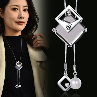 韩国版个性简约几何流苏长款项链毛衣链女气质百搭秋冬配饰品挂件