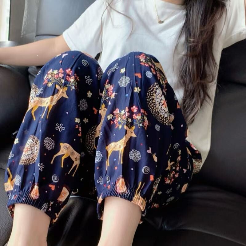 Summer cotton women's thin lantern pants, adult mosquito-proof beach pants, artificial cotton casual loose-fitting jogger sleep pants Summer cotton women's thin lantern pants, adult mosquito-proof beach pants, artificial cotton casual loose-fitting jogger sleep pants