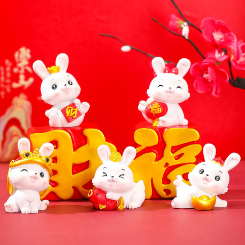 New Year Rabbit Mascot Style Chinese Style Home Decor Ornament Internet Pop Cute Little Rabbit Resin Craft Gift