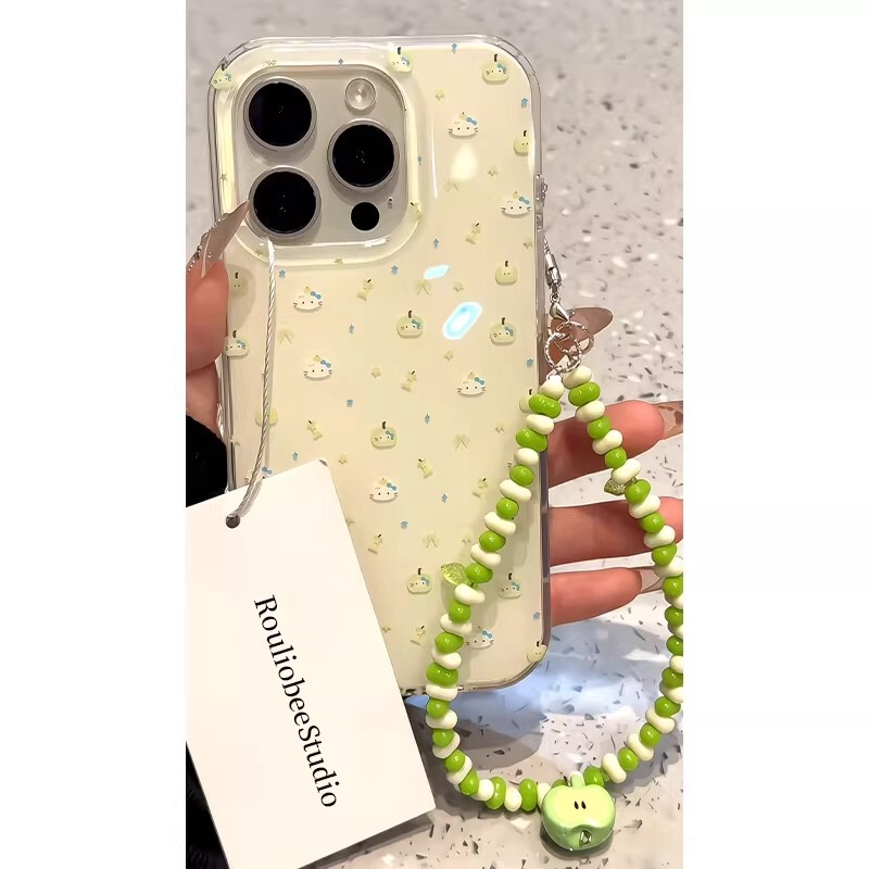 Green Apple Kitty Suitable for Iphone16Promax Mobile Phone Case 15/17Pro Apple 13 Double Layer 14Plus