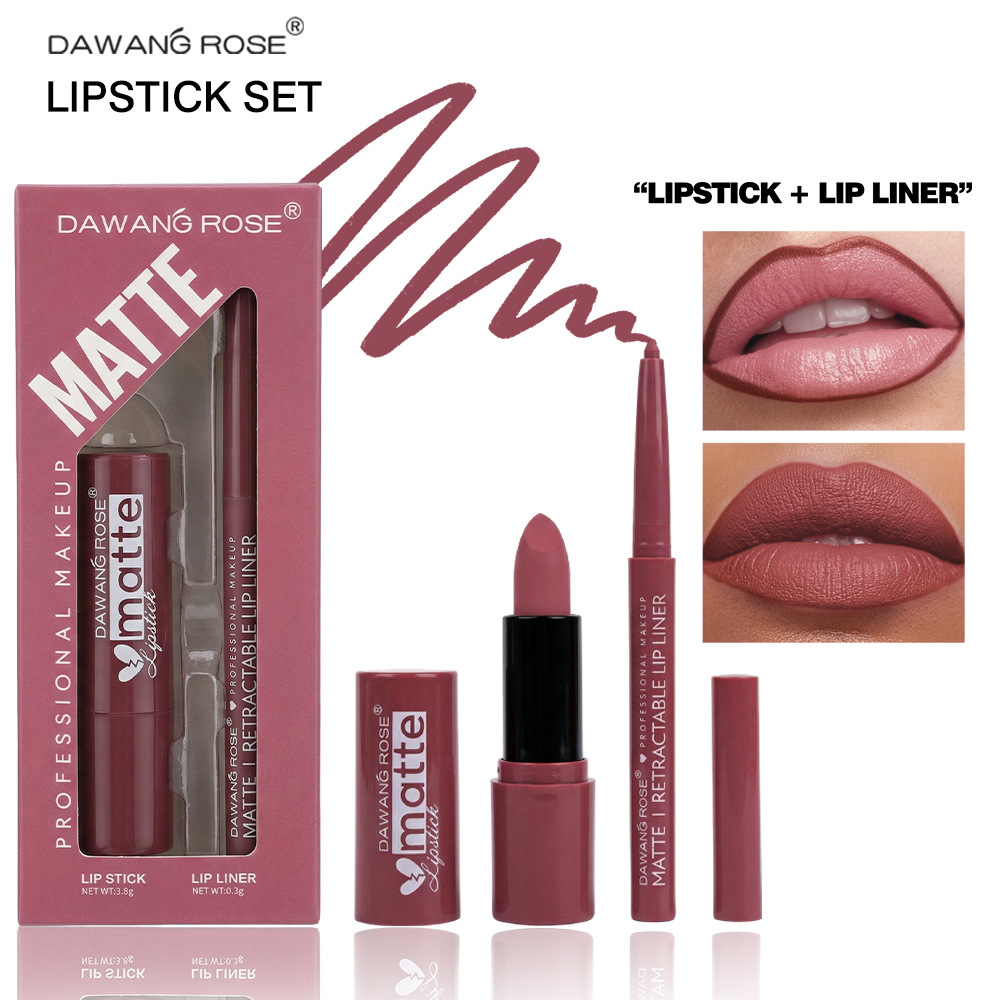 Set de labiales y delineadores de labios mate aterciopelados iluminadores europeos y americanos con labiales y brillos labiales._voghion.com