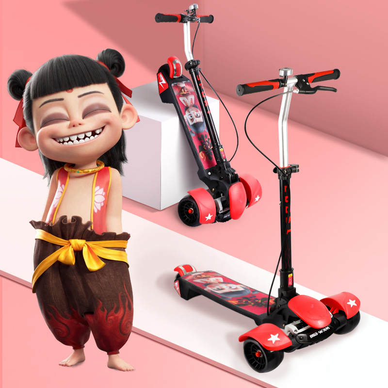 Nezha Scooter 6 to 12 Years Old and Above 2025 New Foldableing Scooter Toy 3 to 6 Years Old Anti-Rollover 8