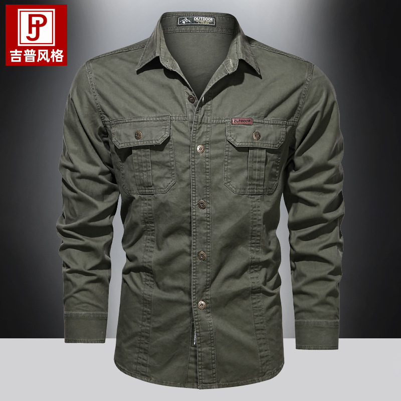 2021 deseo Comercio exterior nuevo otoño casual puro algodón lavado camisa estilo militar más tamaño ropa de trabajo camisa de manga larga para hombres