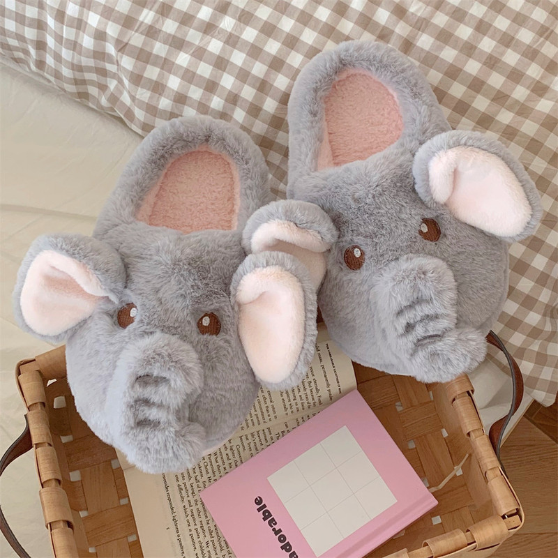 Plush warm indoor home soft bottom confinement cotton shoes new creative three-dimensional Elephant Winter closed toe cotton slippers for women
