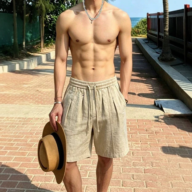 Old Money Style Pleated Faux Linen Shorts for Men, Summer Thin Deconstructed Casual Loose-Fitting Mid-Length Shorts Old Money Style Pleated Faux Linen Shorts for Men, Summer Thin Deconstructed Casual Loose-Fitting Mid-Length Shorts