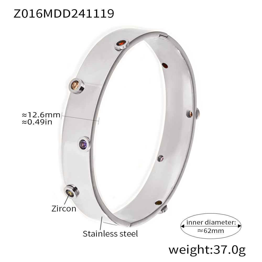 Brazalete de textura de zircón de color incrustado a mano Europa y Estados Unidos de acero inoxidable transfronterizo no desvanecido pulsera de viaje de moda