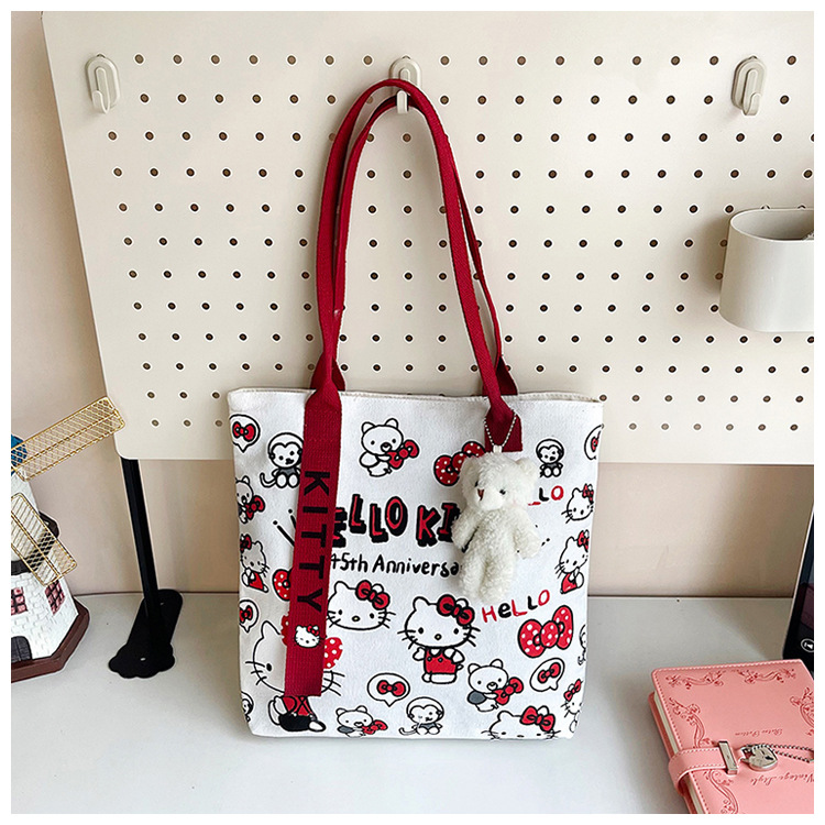 The new fashionable cartoon canvas bag, simple and versatile tote bag, cute commuting single-shoulder tote large bag, is selling well across borders undefined