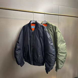Pujia Classic Flight Jacket Solid Color Cotton Jacket for Men and Women Couples Military Style Loose down Baseball Jacket