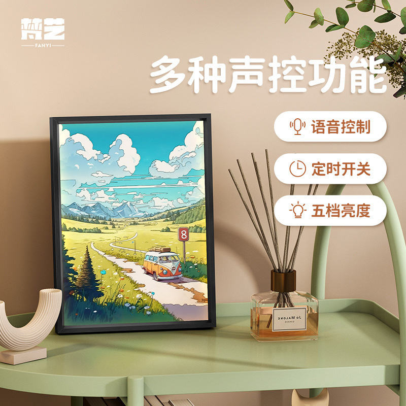 スマート音声制御ライトアート アルミ合金額縁 漫画画芯 書斎 寝室 卓上装飾 雰囲気演出|undefined