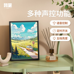 Smart Voice-Controlled Lighting Painting, Aluminum Frame Cartoon Core Study Room Bedroom Desktop Ornament Atmosphere Lighting Painting